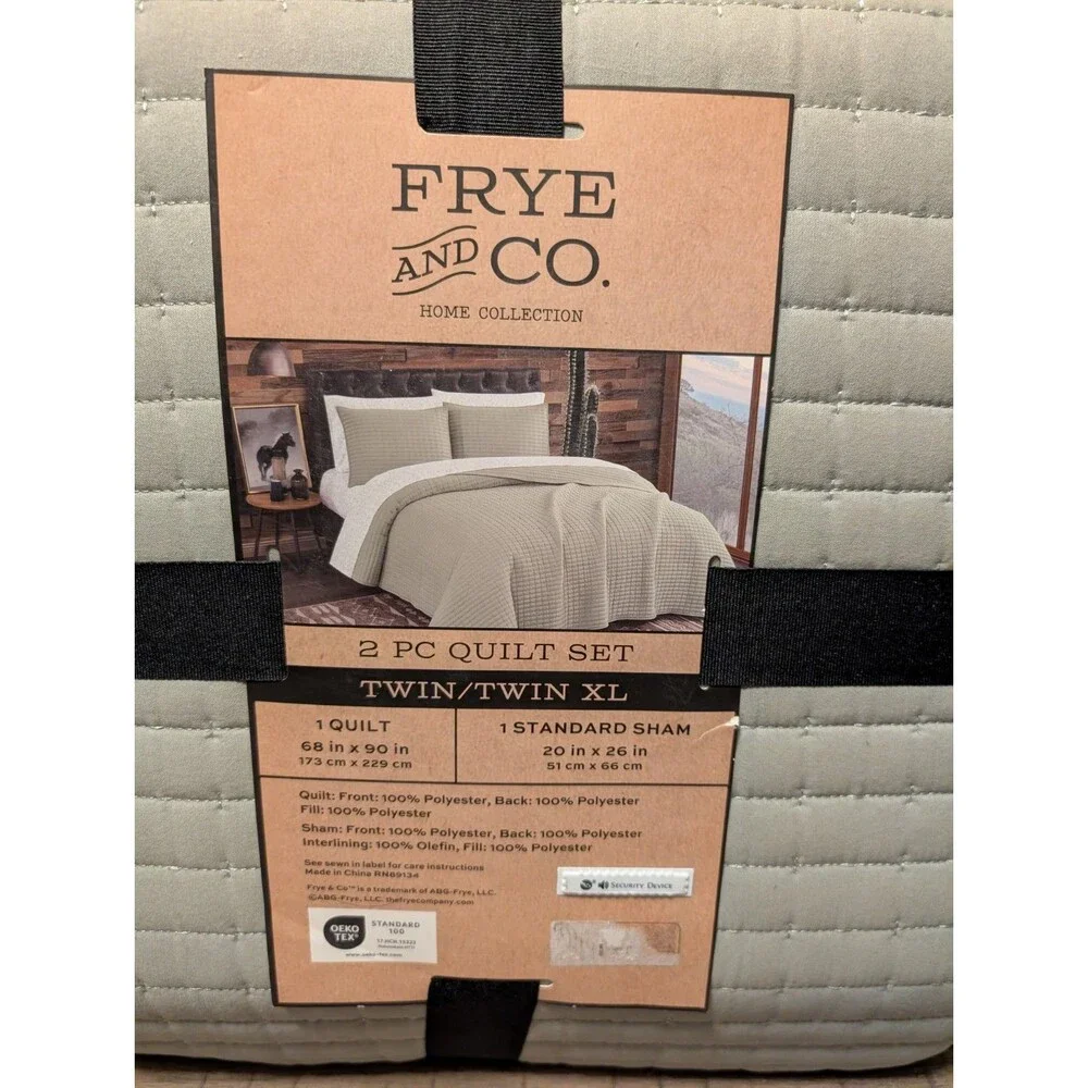Frye & Co. 2 Piece Quilt Set Twin Blanket Jade Green Channel Stitched NEW